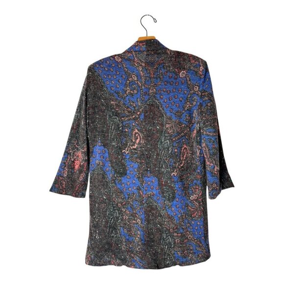 Alberto Makali Blazer‎ Women Medium Blue Paisley Shawl Collar Open Jacket Italy - Picture 2 of 8
